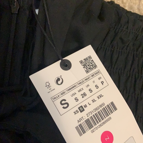 Zara Tie Smocked Black Blouse with Ruffle Size S BNWT - Picture 3 of 4